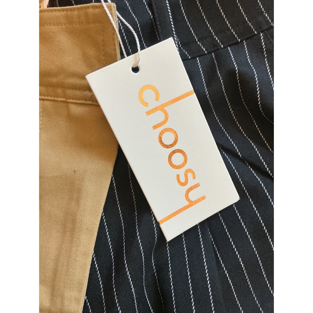 Choosy Two Tone Split Leg Cargo Pinstripe Trousers Tan Black Size 2 Streetwear - Picture 9 of 11